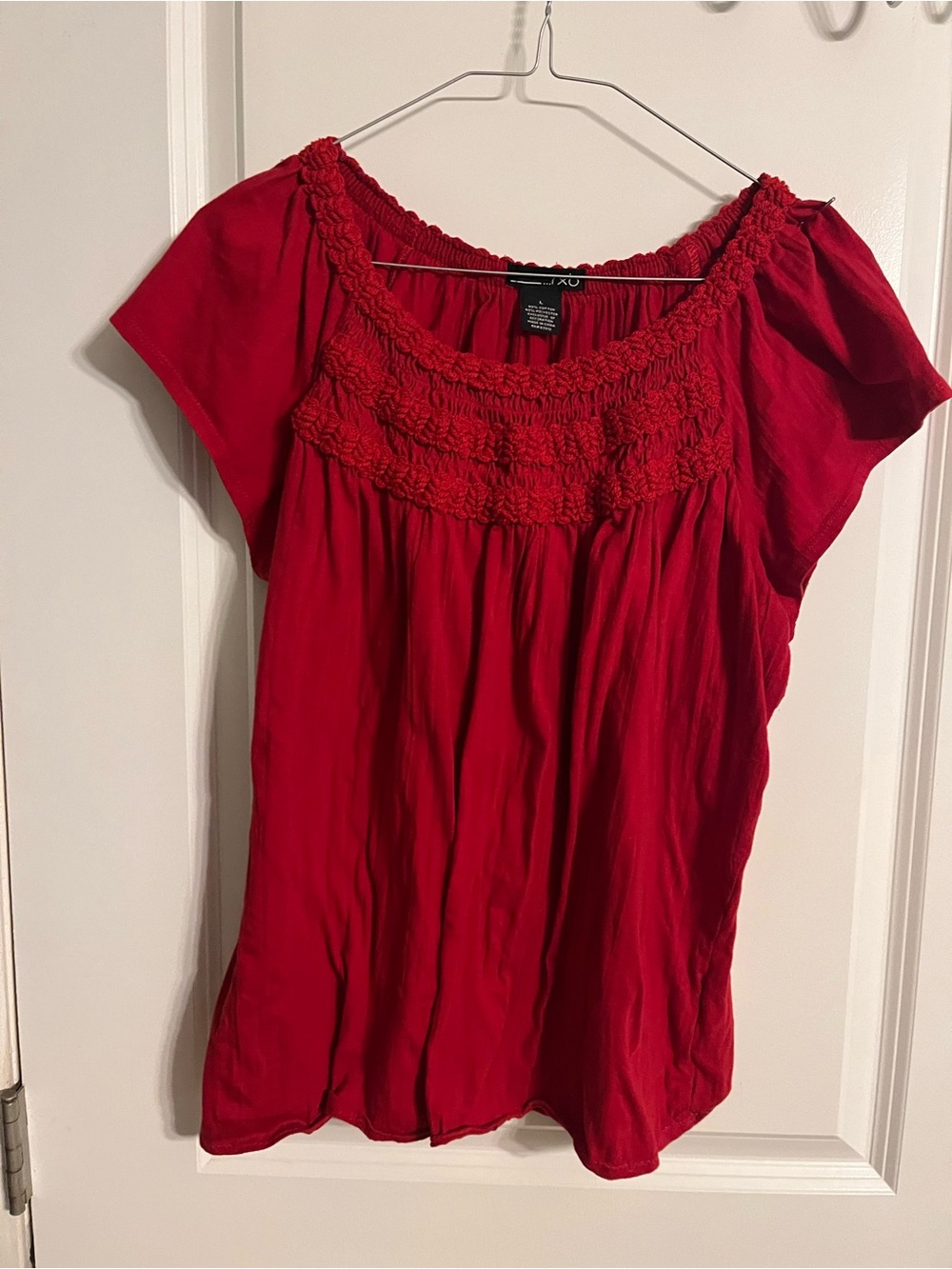 RXB Red Short-Sleeve Smocked Yoke Top